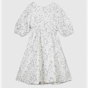 Reiss Print Jennah Junior Puff Sleeve Cut-Out Back Midi Dress Linen 6-7 Yrs EUC